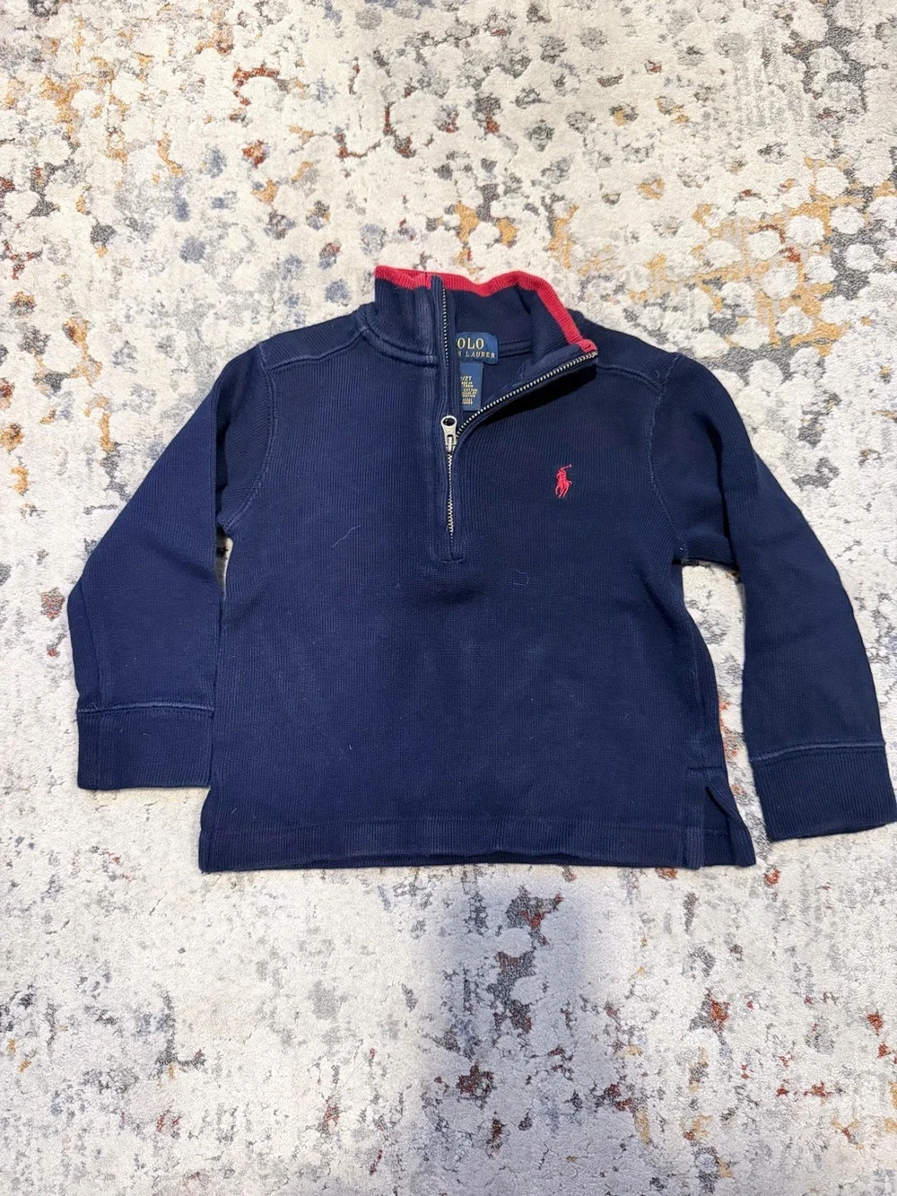 Ralph Lauren Navy Half-Zip Pullover with Red Pony and Trim - Kids